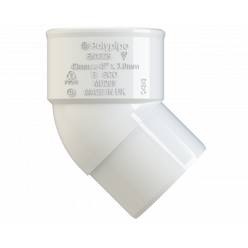 POLYPIPE S2000 40MM MUPVC 45DEG SPIGOT BEND - WHITE