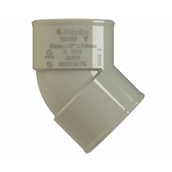 POLYPIPE S2000 40MM MUPVC 45 DEG OBT BEND - SOLV GREY