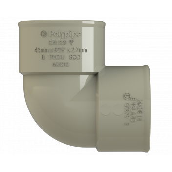 POLYPIPE S2000 40MM MUPVC 90DEG KNUCKLE - SOLV GREY