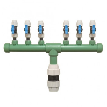 PLASSON BELOW-GROUND MANIFOLD 6 PORT W/STOP TAP 63MM X 25MM