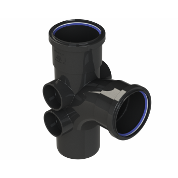 POLYPIPE RING-SEAL SINGL BRANCH 4 BOSS 4\"/110MM 92.5D EQ BK