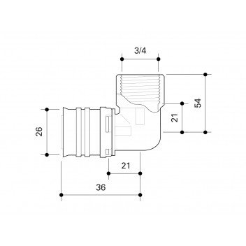 FRANKISCHE ALPEX ELBOW FEMALE THREAD 26MM x 3/4