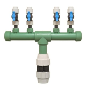 PLASSON BELOW-GROUND MANIFOLD 4 PORT W/STOP TAP 63MM X 25MM